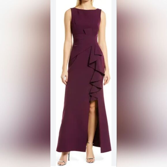 Eliza J Cascading Ruffle Gown In Wine/Purple NWT size 6 - Picture 1 of 5